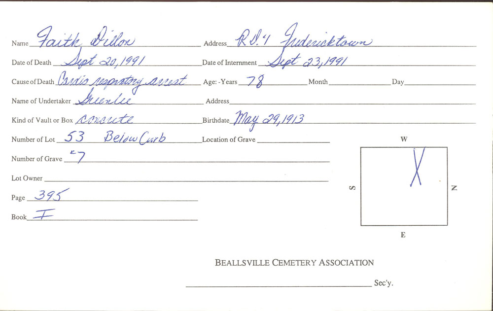 burial card